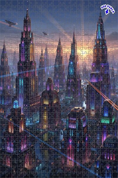 Teona Ahşap لغز خشبي بإطار مزدوج الطبقات بمظهر لوحة زيتية لأضواء المدينة المس...