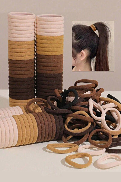 C&E Design Kadın 10'lu Kahve Tonları Ultra Esnek Havlu Lastik Toka Seti