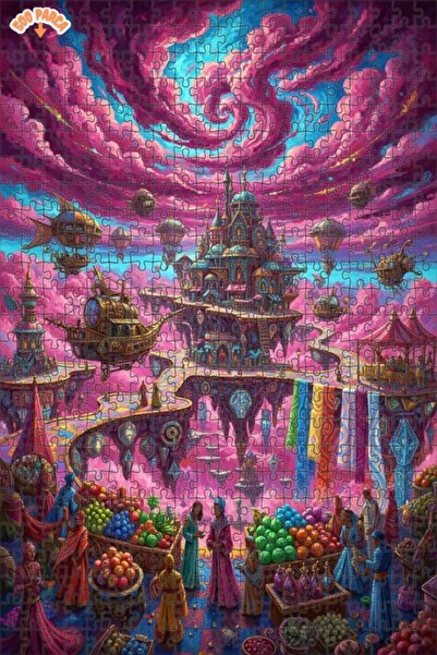 Teona Ahşap لغز خشبي بإطار ذو طابقين بمظهر لوحة زيتية لسوق السماء 500 قطعة 50×30