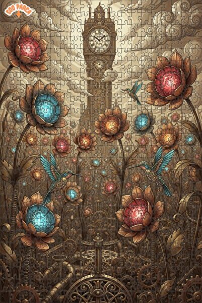 Teona Ahşap برج ساعة يعمل بالبخار وطائر الطنان الميكانيكي، لغز خشبي بإطار مزد...