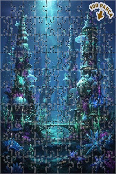 Teona Ahşap لغز خشبي مؤطر بطبقتين بمظهر لوحة زيتية لـ مدينة أتلانتس المفقودة ...