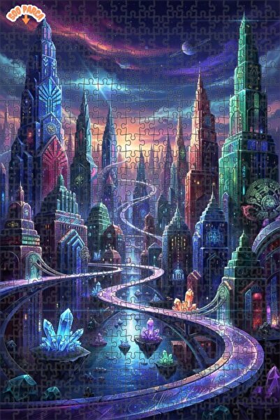 Teona Ahşap لغز فني بمظهر لوحة زيتية مستقبلية لمدينة الكريستال 500 قطعة 50×30