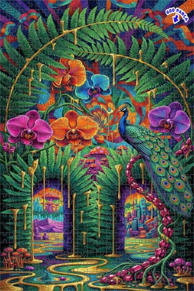 Teona Ahşap لوحة زيتية سحرية لغابة الطاووس والأوركيد، لغز خشبي بإطار مزدوج ال...