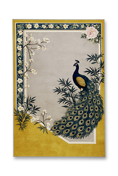 Rugs Modern Halı MOSSO Çok Renkli Tavus Kuşu ve Çiçek Desenli Dokuma Taban Mo...