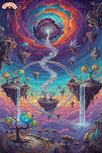 Teona Ahşap لغز فني بمظهر لوحة زيتية لسماء سحرية من الأراضي الغامضة 1000 قطعة...