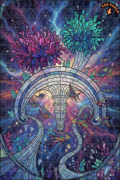 Teona Ahşap لغز خشبي بإطار مزدوج الطبقات من فن الزجاج الملون لعالم الأسماك ال...