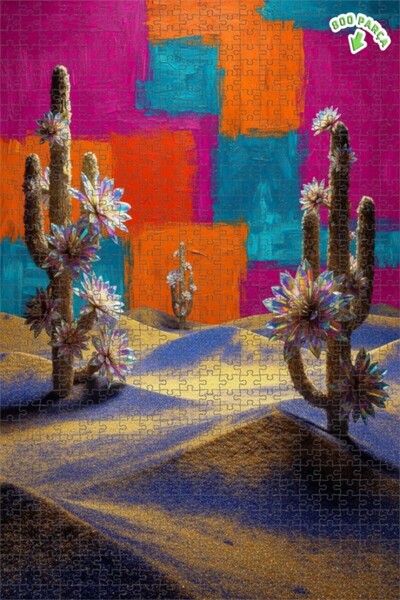 Teona Ahşap لغز خشبي بإطار مزدوج الطبقات بمظهر لوحة زيتية لزهور الصحراء المجن...