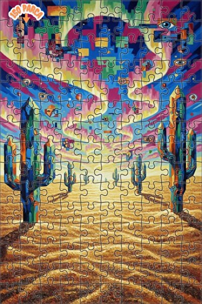 Teona Ahşap لغز خشبي حديث ذو طابقين بإطار، بمظهر لوحة زيتية صحراوية من عالم ا...