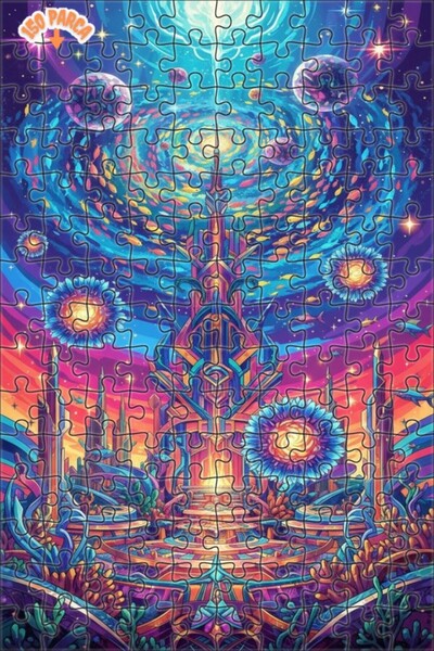 Teona Ahşap لغز خشبي مؤطر ذو طابقين بتصميم مدينة المجرات تحت الماء باللون الز...