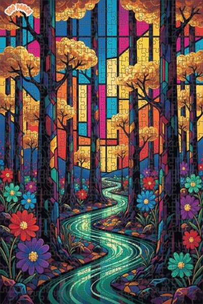 Teona Ahşap Gorgeous Colorful Forest Stream Double Layer Framed Wooden Puzzle...