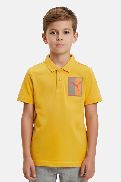 Puma Kids Boy Graphic Print Short Sleeve Outdoor Polo Shirts, Mustard