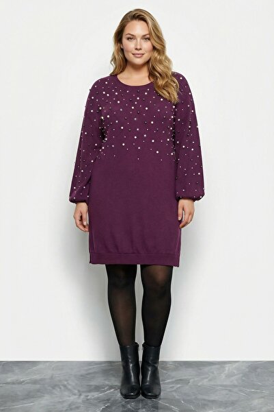 Stil Diva М'яка сукня великого розміру з вишивкою з перлів та камінням, фіоле...