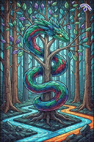 Teona Ahşap لغز خشبي مؤطر بطبقتين على شكل تنين الغابة الغامضة 600 قطعة 50×35