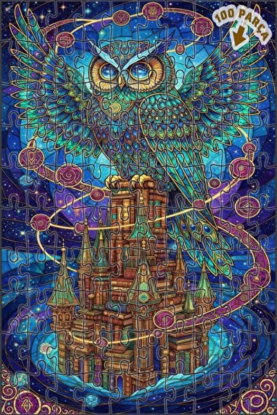 Teona Ahşap لغز خشبي مؤطر بطبقتين بتصميم فني من الزجاج الملون على شكل بومة ال...