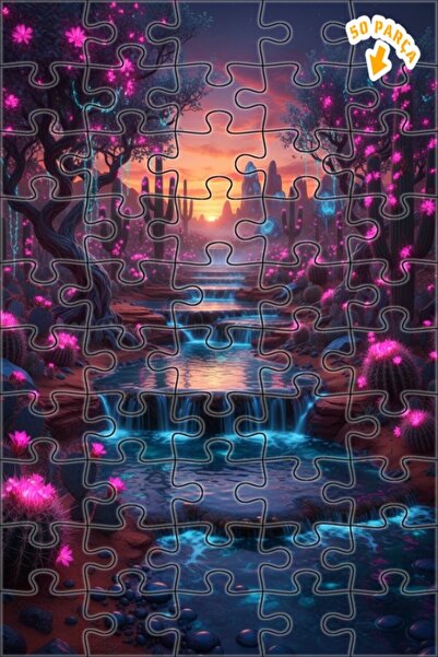 Teona Ahşap لغز فني بتصميم شلالات الصحراء السحرية بمظهر الألوان المائية 50 قط...