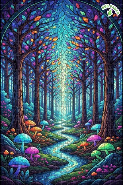 Teona Ahşap لغز خشبي على شكل طريق الغابة السحرية بمظهر فسيفساء زجاجي 800 قطعة...