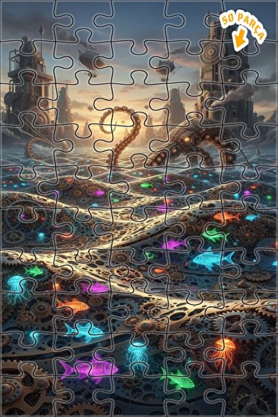 Teona Ahşap لغز خشبي ميكانيكي بخاري بتصميم كراكن ذهبي بحري وإطار ملون مزدوج ا...