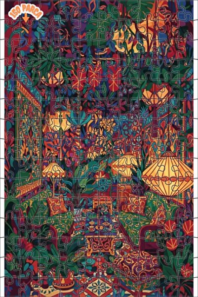 Teona Ahşap لغز خشبي بإطار ذو طابقين بمظهر لوحة زيتية لغرفة استوائية غريبة 15...