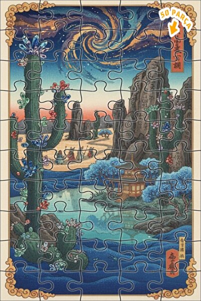 Teona Ahşap لغز خشبي بإطار مزدوج الطبقات من كريستال كاكتوسز ويسترن وايلد، 50 ...