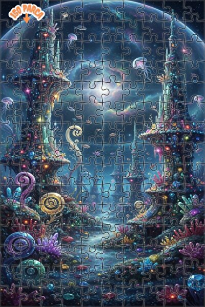 Teona Ahşap لغز خشبي بإطار مزدوج الطبقات بمظهر لوحة زيتية لمدينة المجرة الخيا...