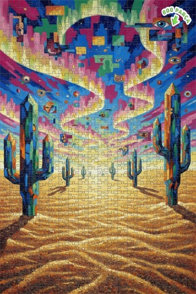 Teona Ahşap لغز خشبي حديث ذو طابقين بإطار، بمظهر لوحة زيتية صحراوية من عالم ا...