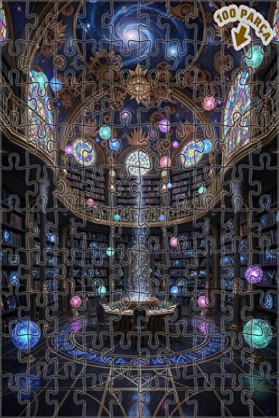 Teona Ahşap Mysterious Galaxy Library Oil Painting Look Double Layer Framed W...