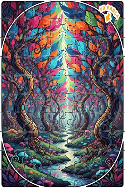 Teona Ahşap لغز خشبي ملون بإطار مزدوج الطبقات بتصميم الغابة 50 قطعة 15×25