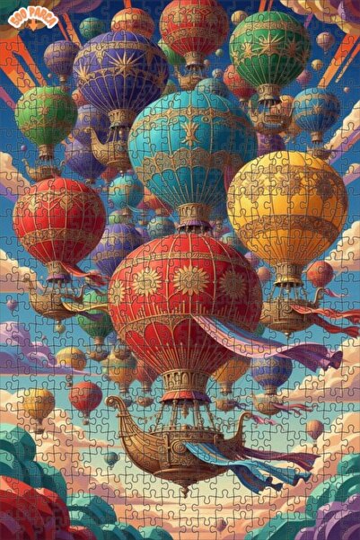 Teona Ahşap لغز خشبي بإطار مزدوج الطبقات بمظهر لوحة زيتية لمشهد بالونات السما...