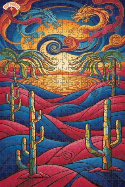 Teona Ahşap لوحة زيتية لغروب الشمس في الصحراء من سلسلة حروب التنين، لغز خشبي ...