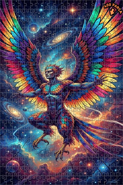 Teona Ahşap لغز خشبي مؤطر بطبقتين بمظهر لوحة زيتية لرجل ذو أجنحة من السماء، 4...