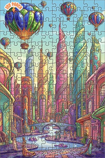 Teona Ahşap لغز خشبي رائع على شكل مدينة بالونية مكون من طابقين 150 قطعة 20x30