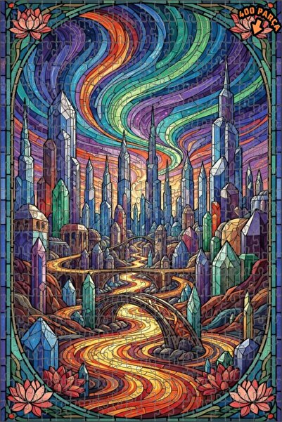 Teona Ahşap لغز خشبي بمظهر فسيفساء زجاجي يشبه مدينة الكريستال 400 قطعة 35x35