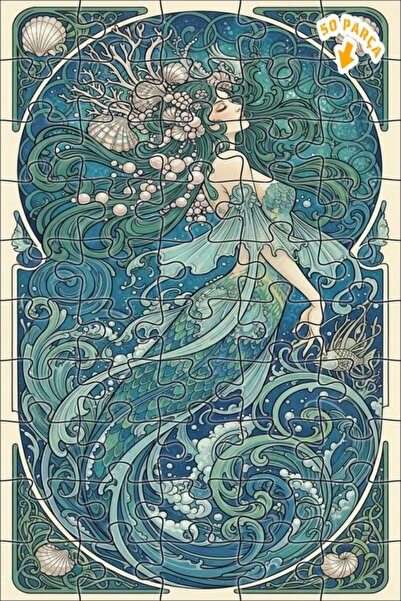 Teona Ahşap لغز خشبي بتصميم حورية البحر على طراز آرت نوفو بمظهر الألوان المائ...