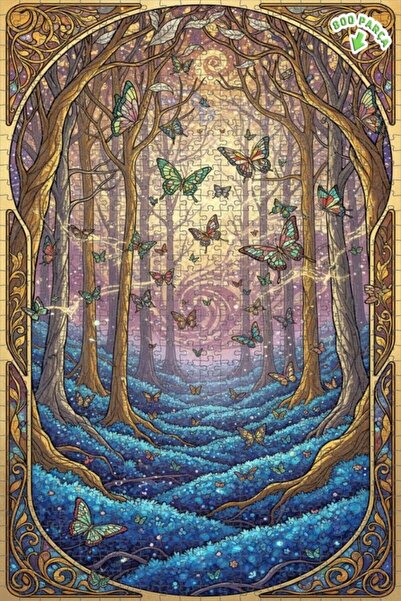 Teona Ahşap لوحة فنية بتأثير الزيت تصور فراشات الغابة السحرية 800 قطعة 70×50