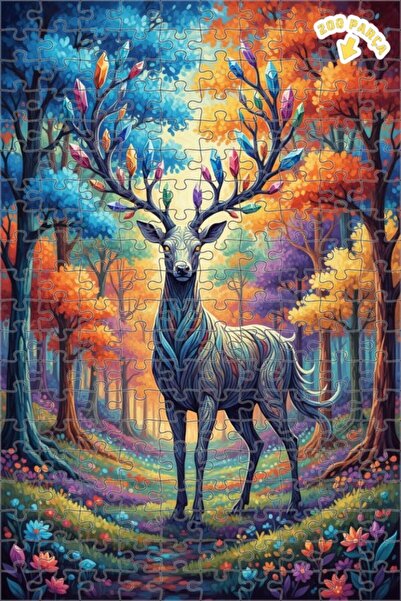 Teona Ahşap لغز خشبي مؤطر بطبقتين بمظهر لوحة زيتية، بتصميم غزال ذو قرون كريست...