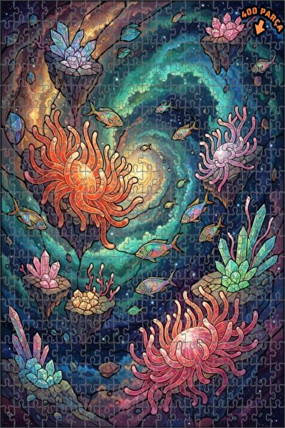 Teona Ahşap Galaxy Sea Creatures Double Layer Framed Wooden Puzzle 400 Pieces...