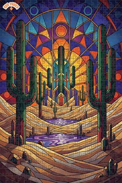 Teona Ahşap لغز خشبي بإطار مزدوج الطبقات من فن الموزاييك الزجاجي الصحراوي 500...