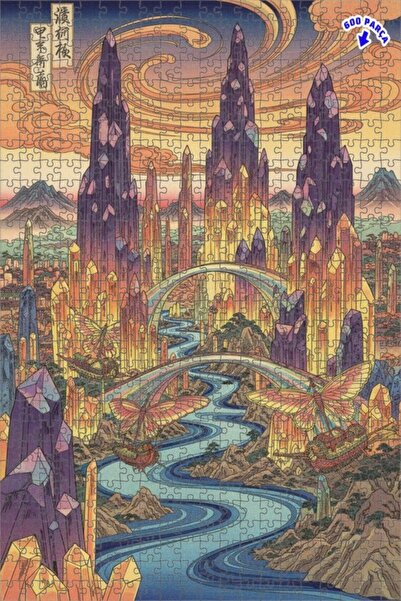 Teona Ahşap لغز خشبي مؤطر بطبقتين من كريستال سيتي تيلنج 600 قطعة 50x35