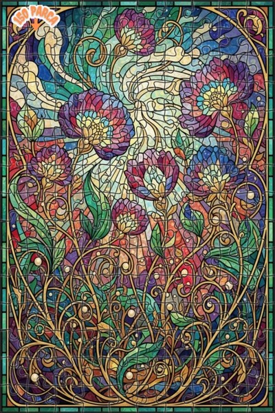 Teona Ahşap Magical Flower Garden Stained Glass Look Wooden Puzzle 150 Pieces...