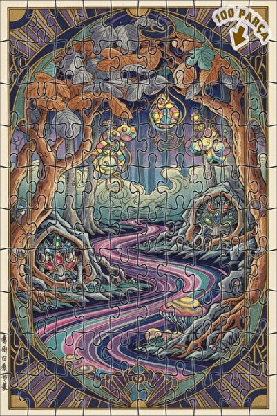 Teona Ahşap لغز خشبي مؤطر مكون من طابقين من ماركة Magical Forest River Road A...