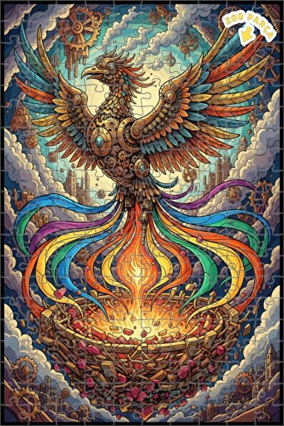 Teona Ahşap لغز خشبي بإطار مزدوج الطبقات بمظهر ستيمبانك على شكل طائر الفينيق ...