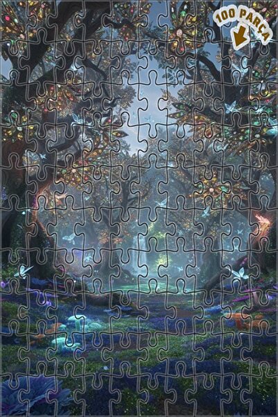 Teona Ahşap لغز خشبي مؤطر بتصميم الغابة السحرية 100 قطعة 25×25