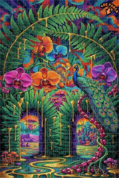 Teona Ahşap لوحة زيتية سحرية لغابة الطاووس والأوركيد، لغز خشبي بإطار مزدوج ال...