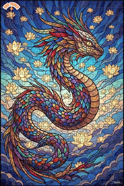 Teona Ahşap لغز خشبي بإطار مزدوج الطبقات بمظهر طباعة فنية ملونة للتنين 500 قط...