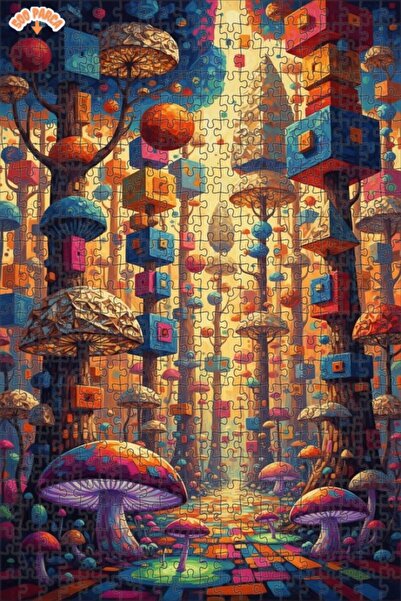 Teona Ahşap لغز خشبي بتصميم غابة الفطر الملونة بمظهر لوحة زيتية 500 قطعة 50×30