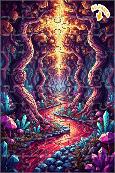 Teona Ahşap لغز خشبي مؤطر بطبقتين من مسار الغابة الكريستالية السحرية 50 قطعة ...