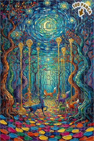 Teona Ahşap لغز خشبي مؤطر بطبقتين بمظهر لوحة زيتية لحيوانات الغابة السحرية 10...