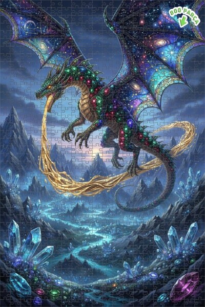Teona Ahşap Crystal Dragon Galaxy Art Double Layer Framed Wooden Puzzle 800 P...
