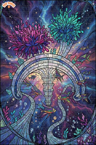 Teona Ahşap لغز خشبي بإطار مزدوج الطبقات من فن الزجاج الملون لعالم الأسماك ال...