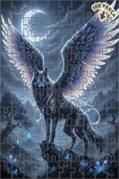 Teona Ahşap لغز خشبي بإطار مزدوج الطبقة بتصميم فني لذئب مجنح، طباعة رقمية، 10...